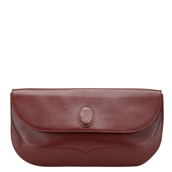 Cartier Must Line Clutch Bag Wine Red Bordeaux Leather Women's CARTIER - Picture 1 of 14